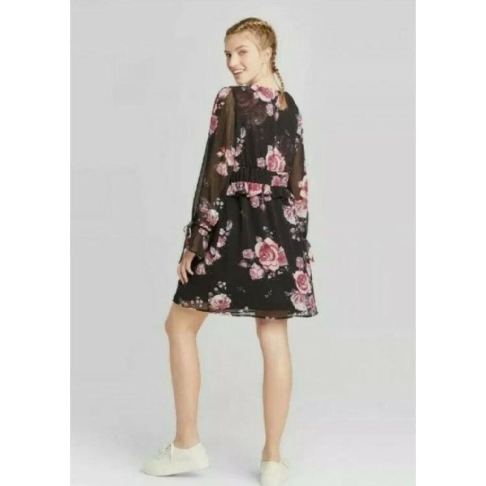 New Xhilaration Women's Black/ Pink Floral Dress Size M - Picture 4 of 9